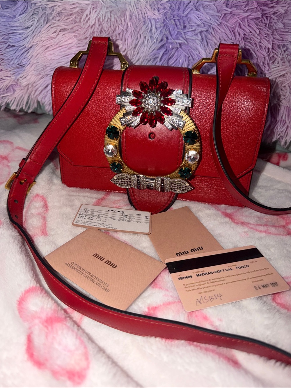 Miu Miu 
Goat Red Leather Lady Jeweled